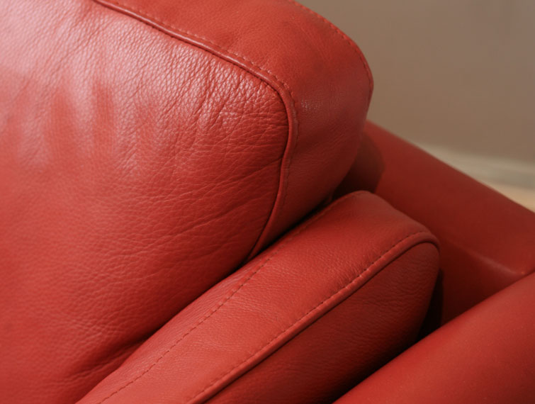 Two and three seat sofa – soft leather and coral colour