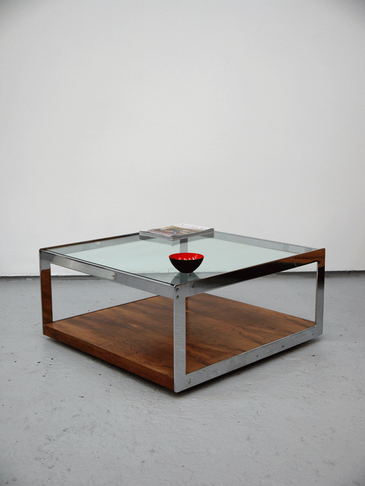 Merrow Associates – Large Rosewood Chrome Glass Coffee Table