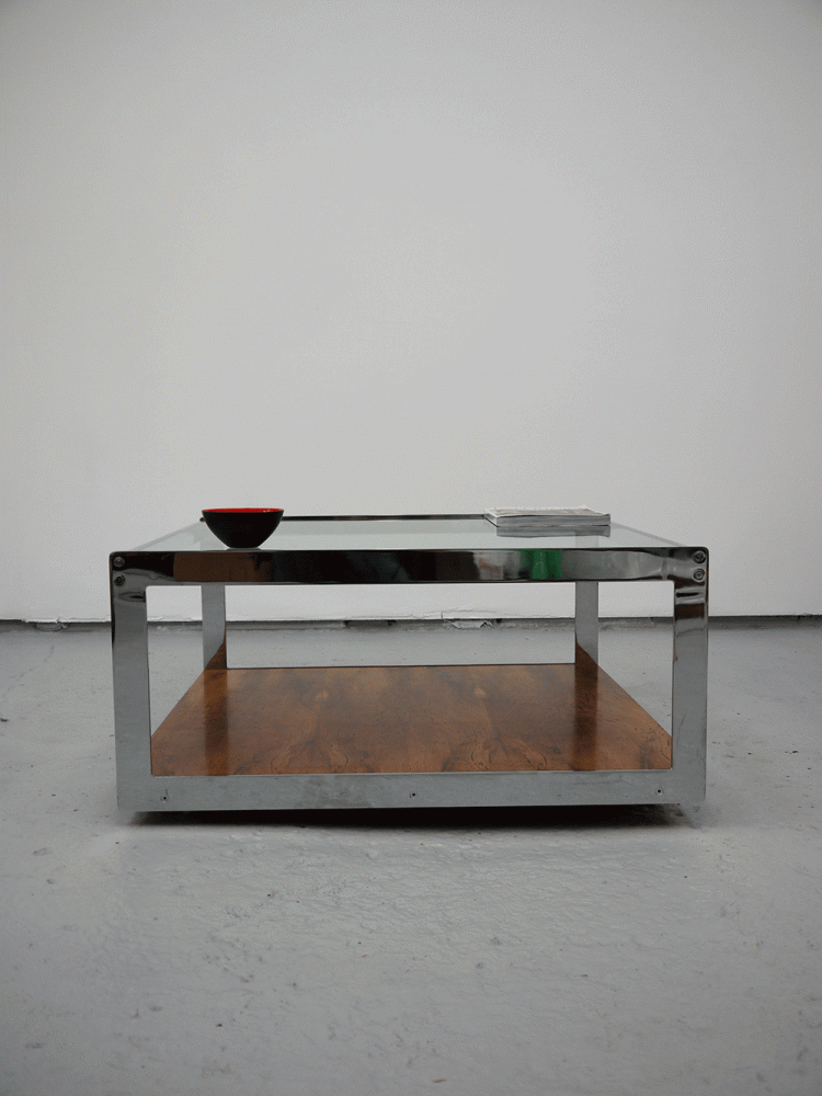 Merrow Associates – Large Rosewood Chrome Glass Coffee Table