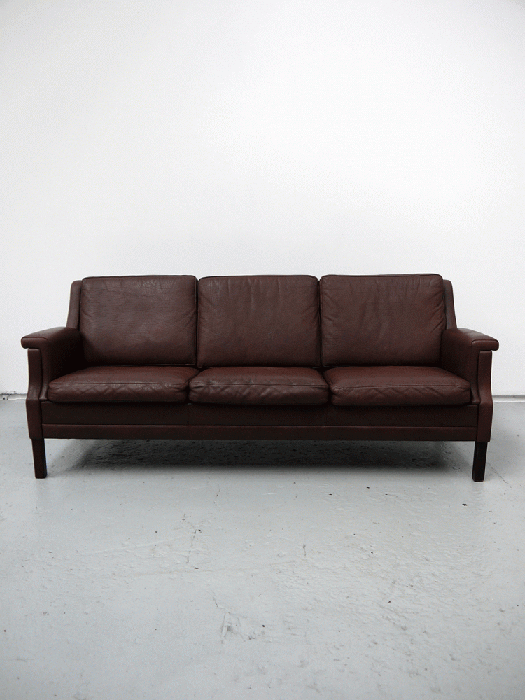 Danish – Three Seat Brown Leather Sofa.