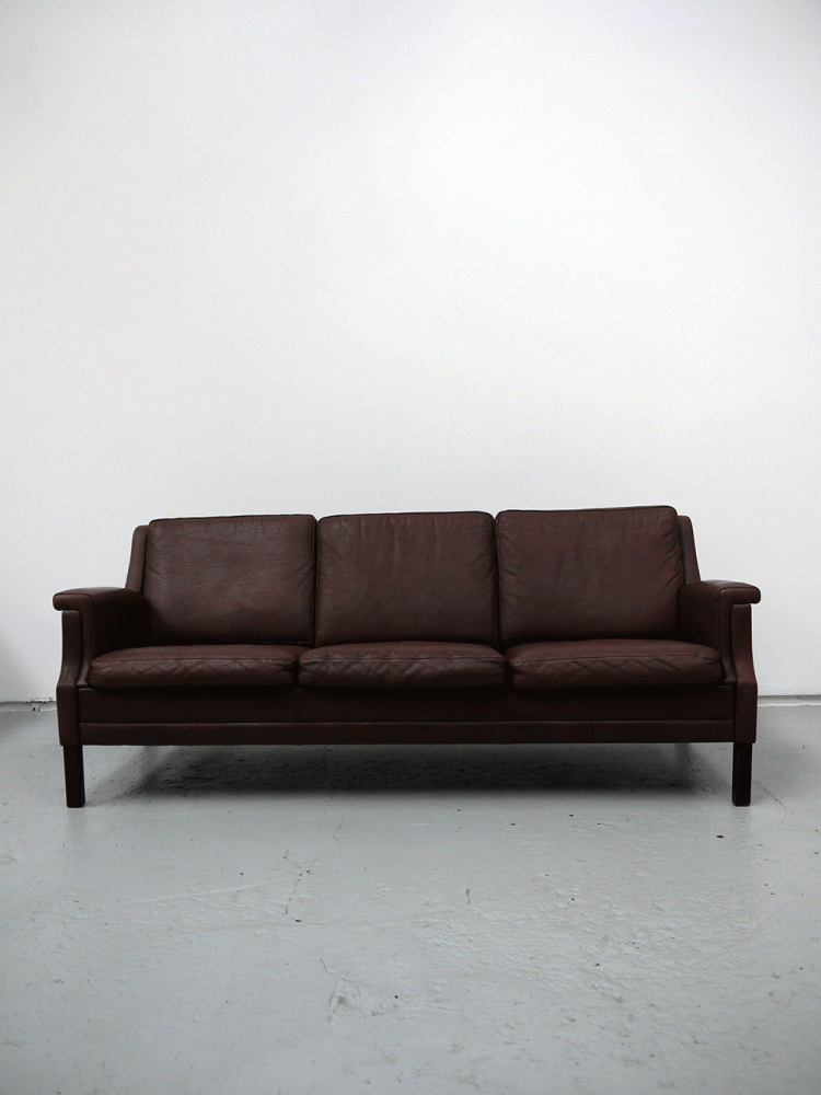 Danish – Three Seat Brown Leather Sofa.