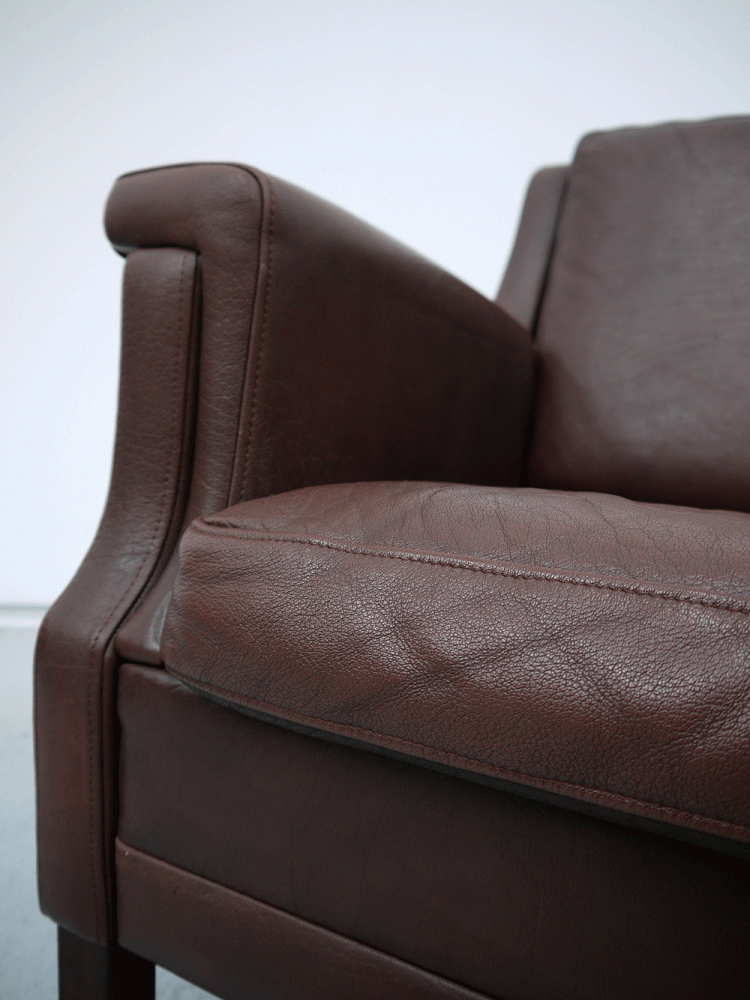 Danish – Three Seat Brown Leather Sofa.