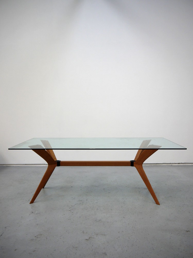 Italian Gio Ponti Style – Cherry and Glass Dining Table