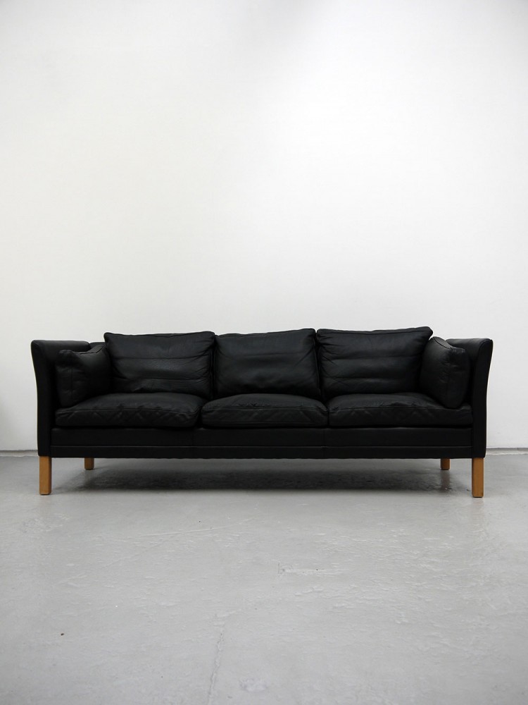 Mogen Hansen – Three Seat Black Leather Sofa