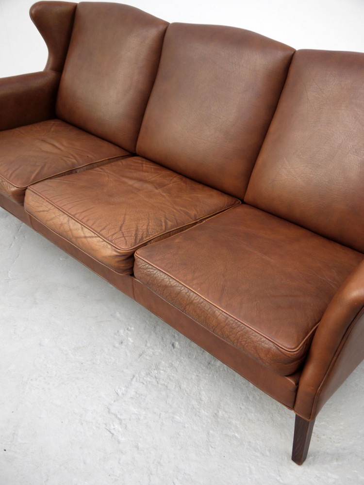Danish – Wing Back Three Seat Leather Sofa