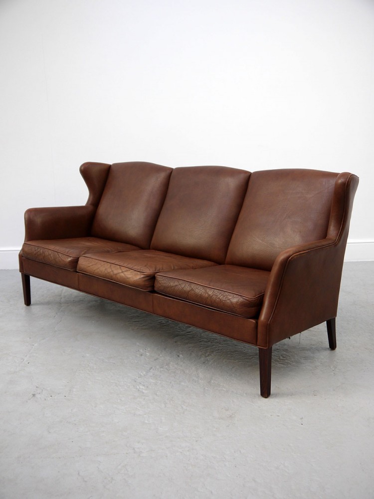 Danish – Wing Back Three Seat Leather Sofa