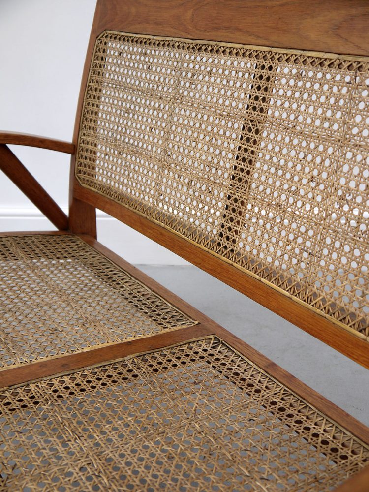 French – Teak and Wicker Two Seat Sofa