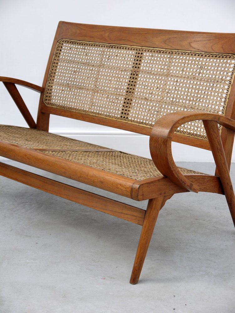 French – Teak and Wicker Two Seat Sofa