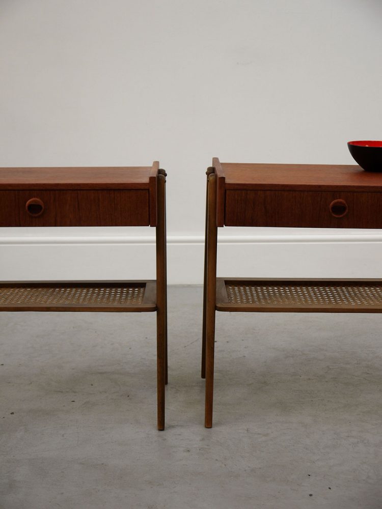 AB Carlstrom – Pair of Danish Teak and Rattan Bedside Tables