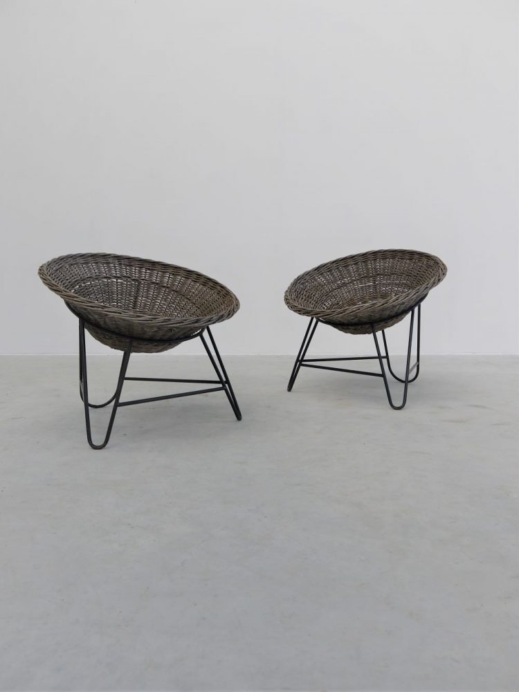 Mathieu Mategot – Pair of Wicker Lounge Chairs