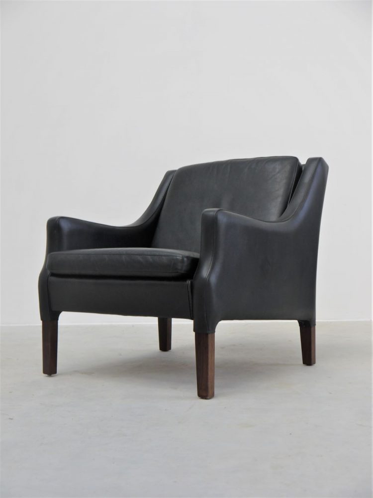 Danish – Black Leather and Rosewood Lounge Chair