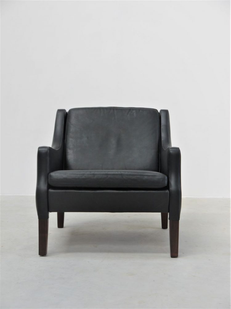 Danish – Black Leather and Rosewood Lounge Chair