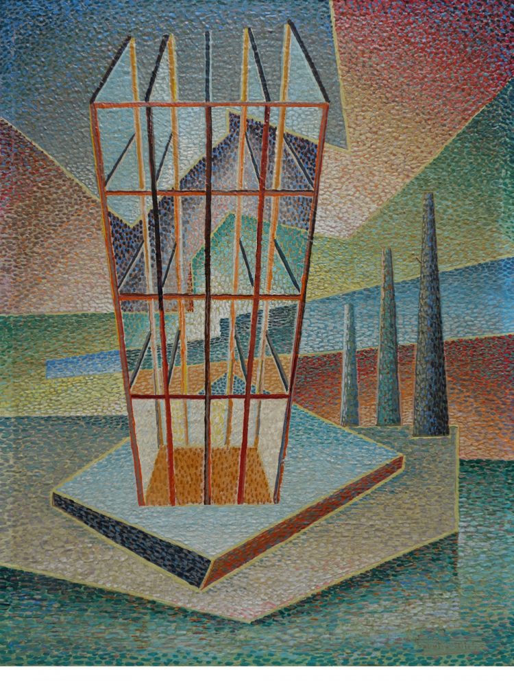 Raymond Wallentin – Cubist Landscape Oil on Panel