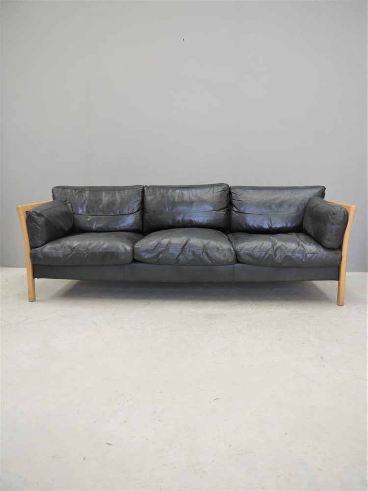 Mogens Hansen – Three Seat Black Leather Sofa