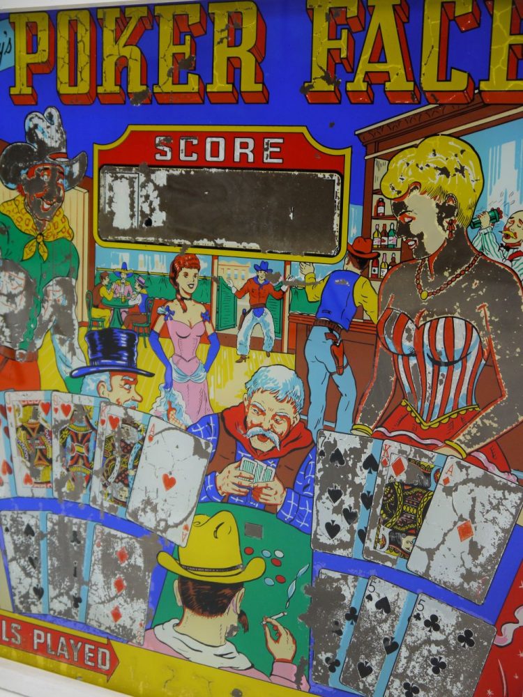 J H Keeney – Poker Face Pinball Glass Chicago1963