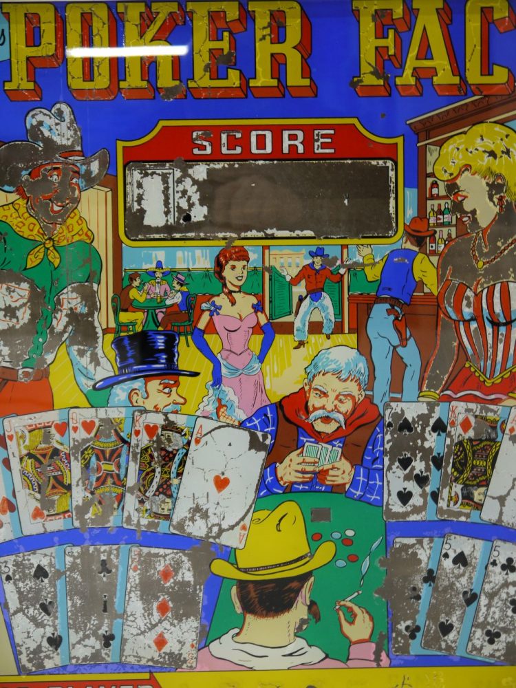 J H Keeney – Poker Face Pinball Glass Chicago1963