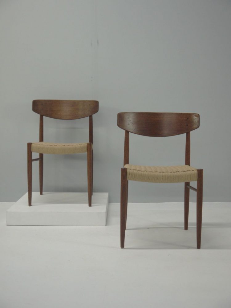 Danish – Set of Four Teak and Paper Cord Chairs