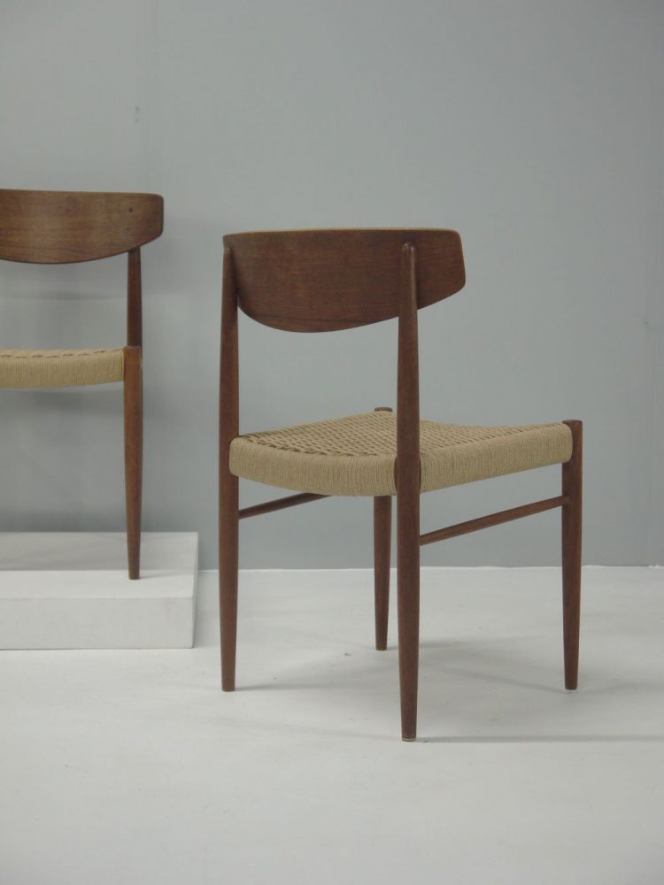 Danish – Set of Four Teak and Paper Cord Chairs