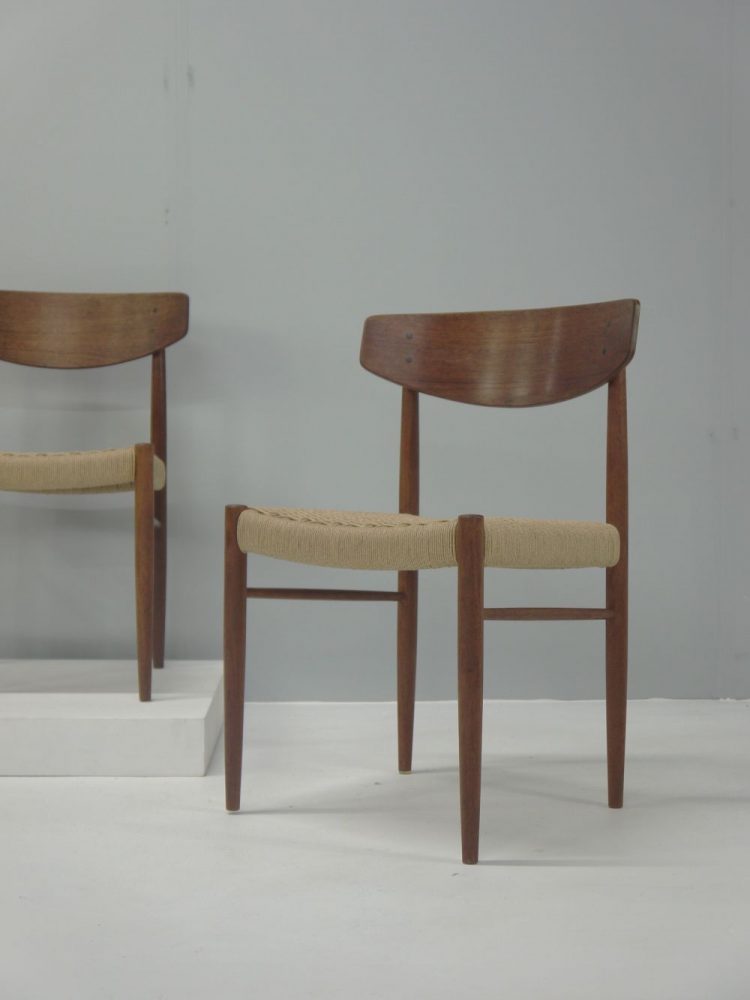 Danish – Set of Four Teak and Paper Cord Chairs
