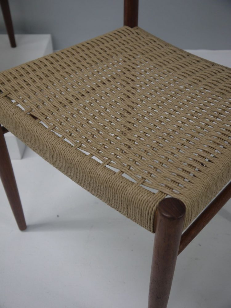 Danish – Set of Four Teak and Paper Cord Chairs