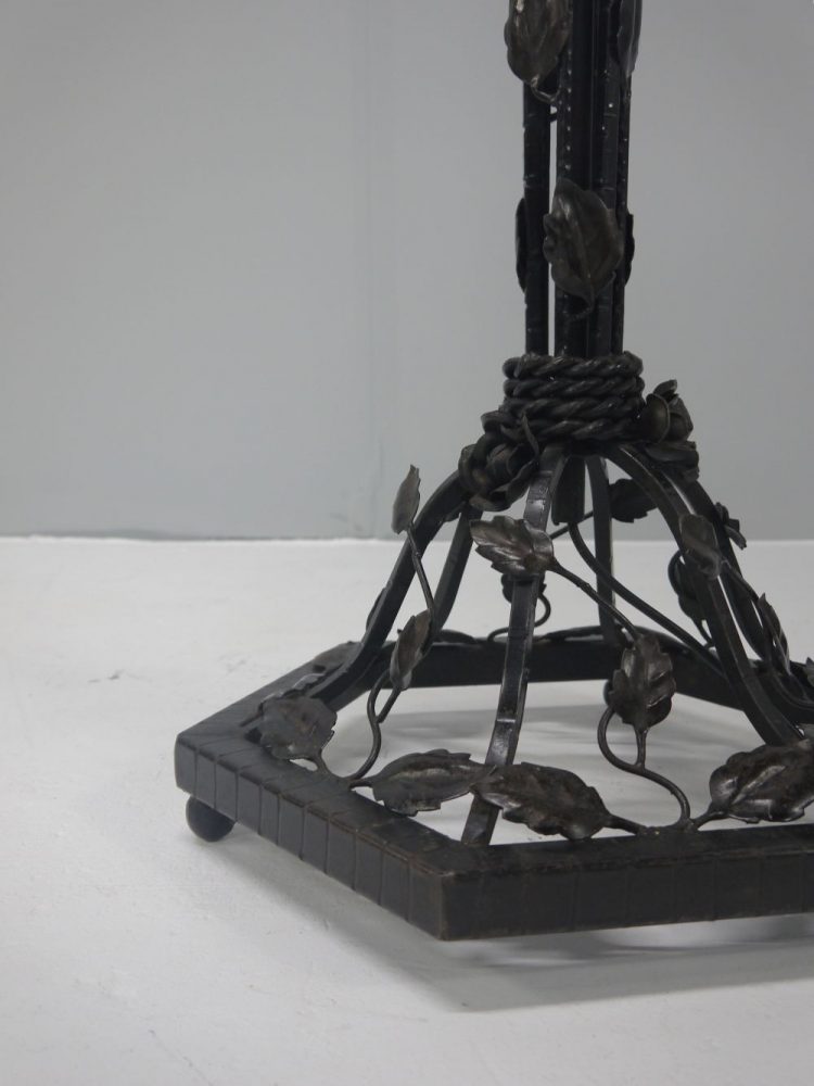 French – Art Nouveau Wrought Iron and Glass Floor Lamp