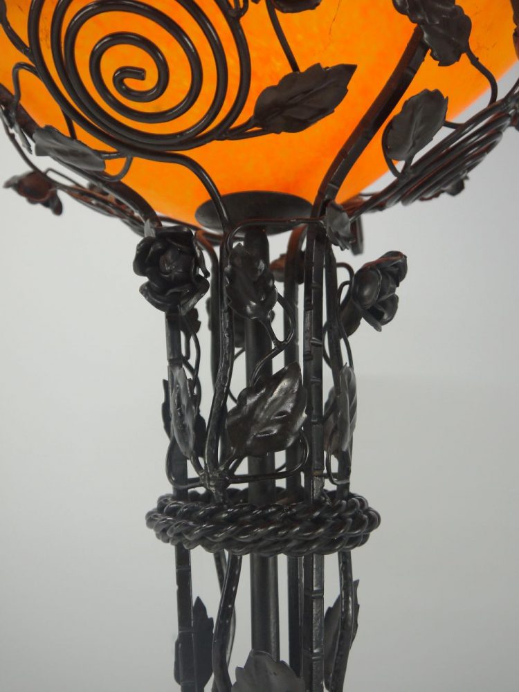 French – Art Nouveau Wrought Iron and Glass Floor Lamp