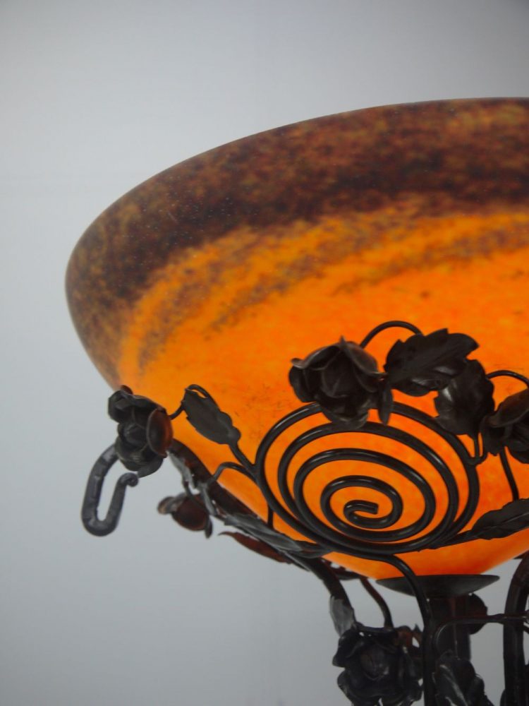 French – Art Nouveau Wrought Iron and Glass Floor Lamp