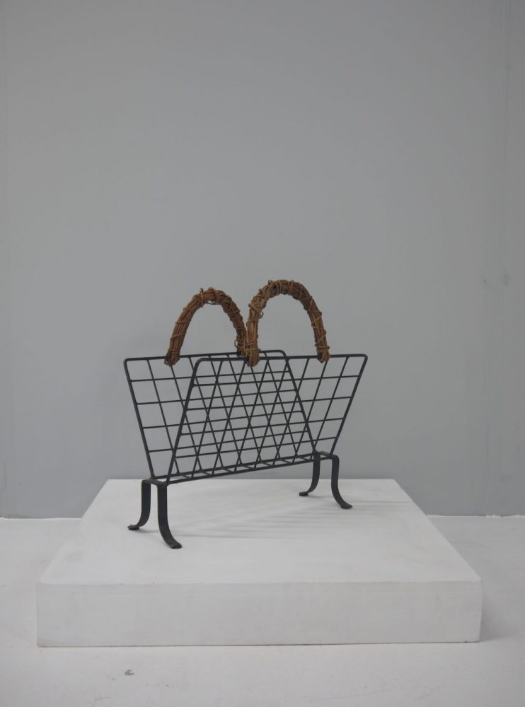 French – Midcentury Metal and Cane Magazine Holder