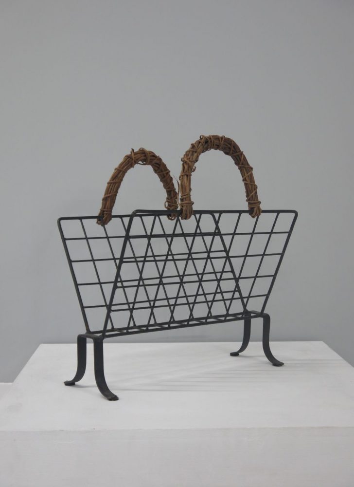 French – Midcentury Metal and Cane Magazine Holder