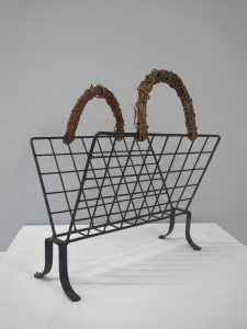 French – Midcentury Metal and Cane Magazine Holder
