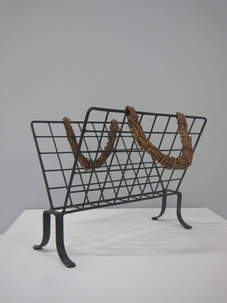 French – Midcentury Metal and Cane Magazine Holder