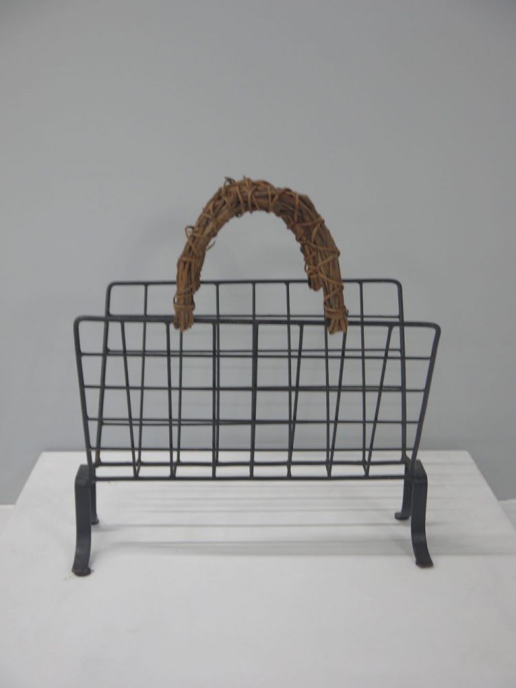 French – Midcentury Metal and Cane Magazine Holder